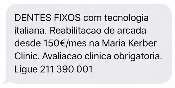 Exemplo de SMS de campanha — mensagem 1